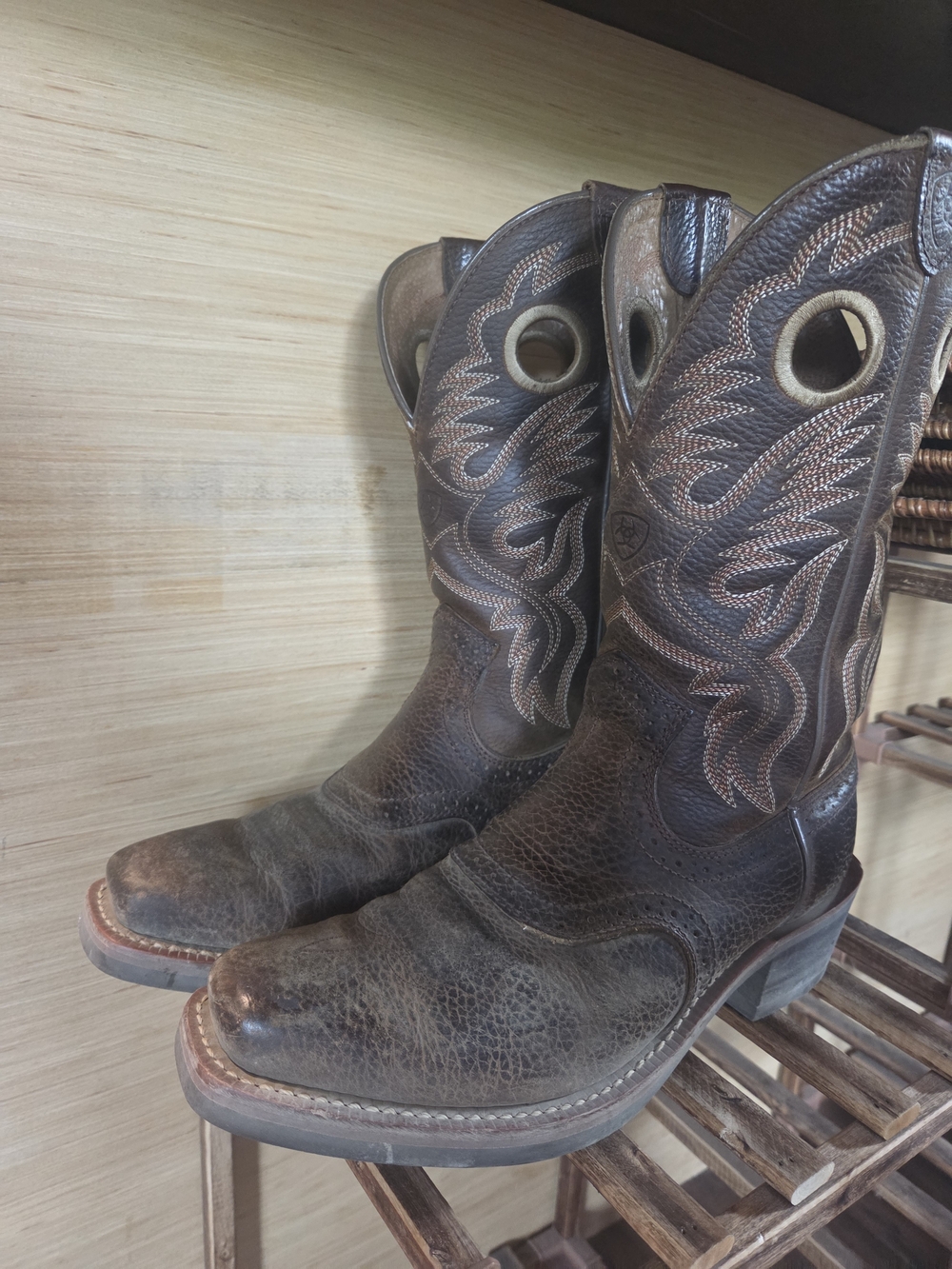 Ariat Brown Embroidered Leather Western Pull-On Boots